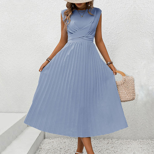 Damen Midi-Kleid mit eleganter Wickeloptik und wehendem Plissee Drune