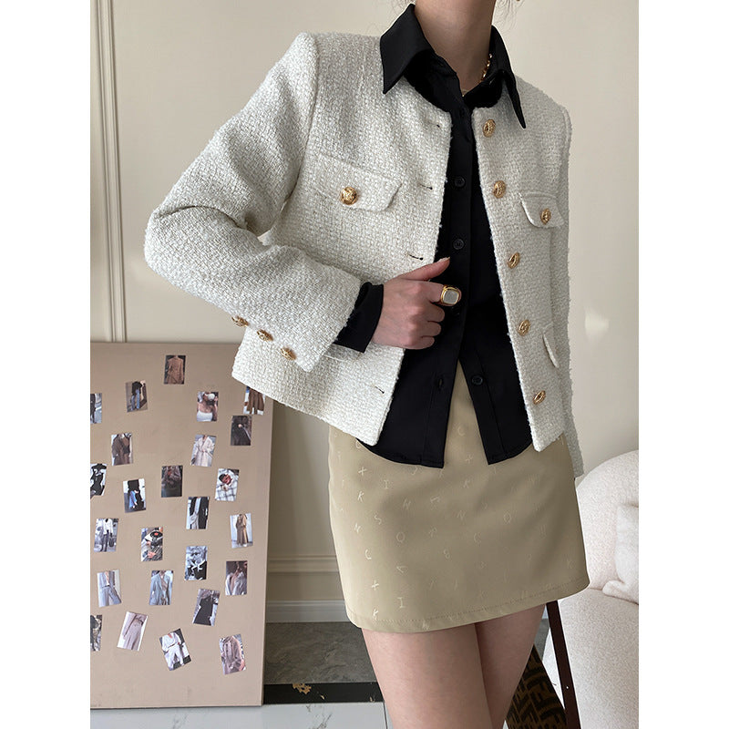 Damen elegante Tweedjacke mit dekorativen Knopfdetails Drune