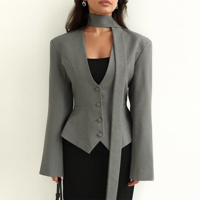 Damen Taillierter Blazer mit Bindeschal und figurbetonter Weste Drune
