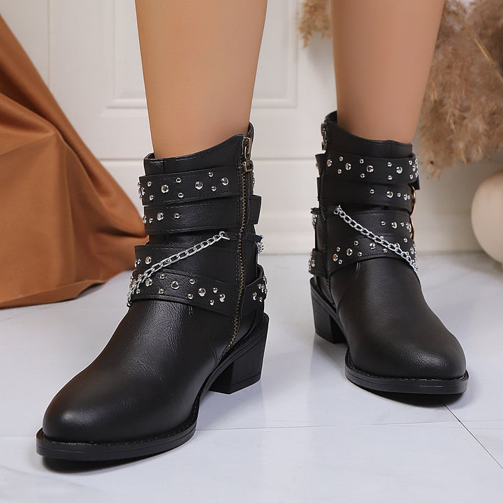 Damen Nietenbesetzte Stiefelette mit Ketten‑ und Schnallen‑Details Drune
