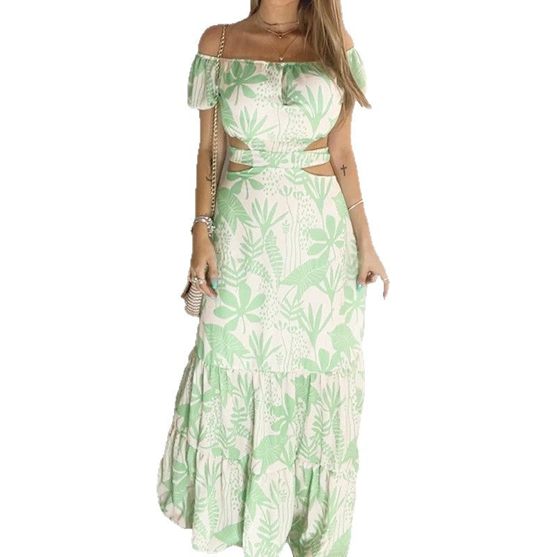 Damen Off-Shoulder Maxikleid mit Cut-Out-Details und Rüschen Drune