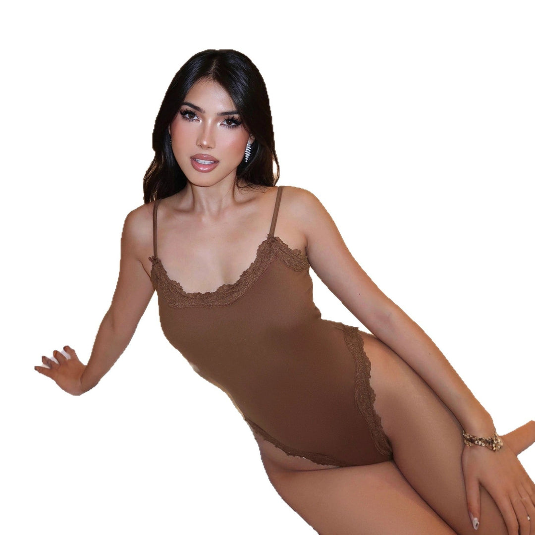 Damen eleganter Bodysuit mit Spitzenakzenten und verstellbaren Trägern Drune