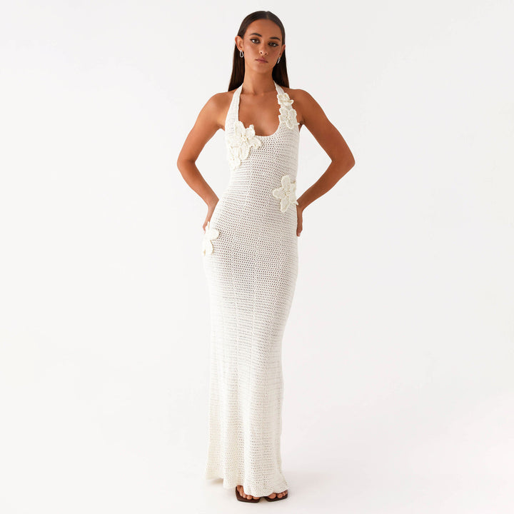 Damen häkel Maxi-Kleid mit floralem Design Drune
