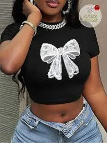 Damen Crop-Top mit künstlerischem Statement-Druck Drune