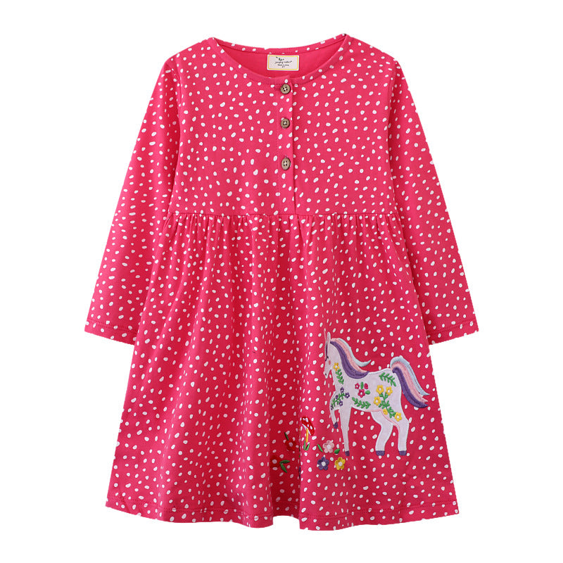 Mädchen Langarmkleid mit verspieltem Einhorn-Motiv Drune