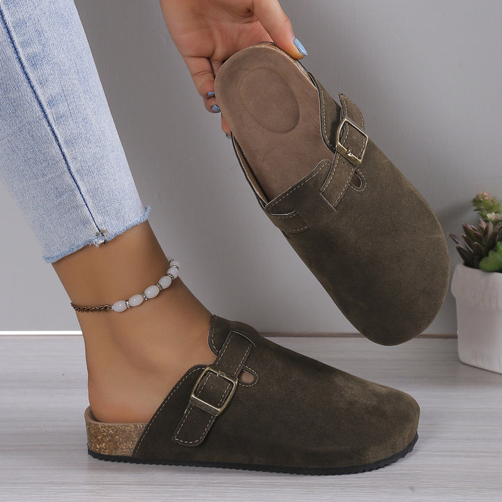 Damen Geschlossene Veloursleder-Mules mit verstellbarem Schnallenriemen und ergonomischer Komfortsohle Drune