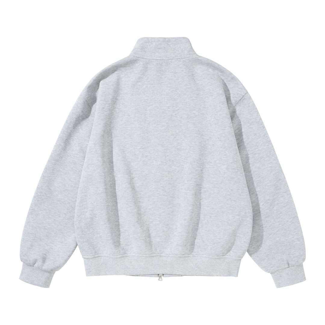 Unisex Oversize Sweatjacke mit Stehkragen, zweiseitigem Reißverschluss und markanten Halbrundtaschen Drune