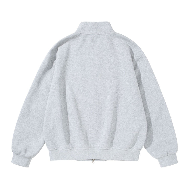 Unisex Oversize Sweatjacke mit Stehkragen, zweiseitigem Reißverschluss und markanten Halbrundtaschen Drune