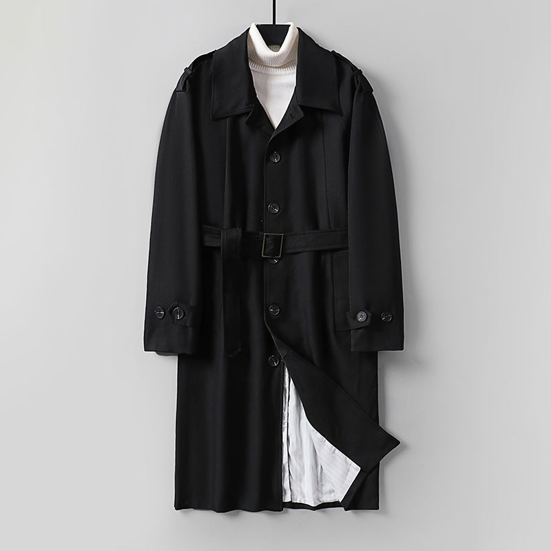 Herren Schlichter Twill-Trenchcoat mit verstellbarem Taillengürtel und Schulterpatten Drune
