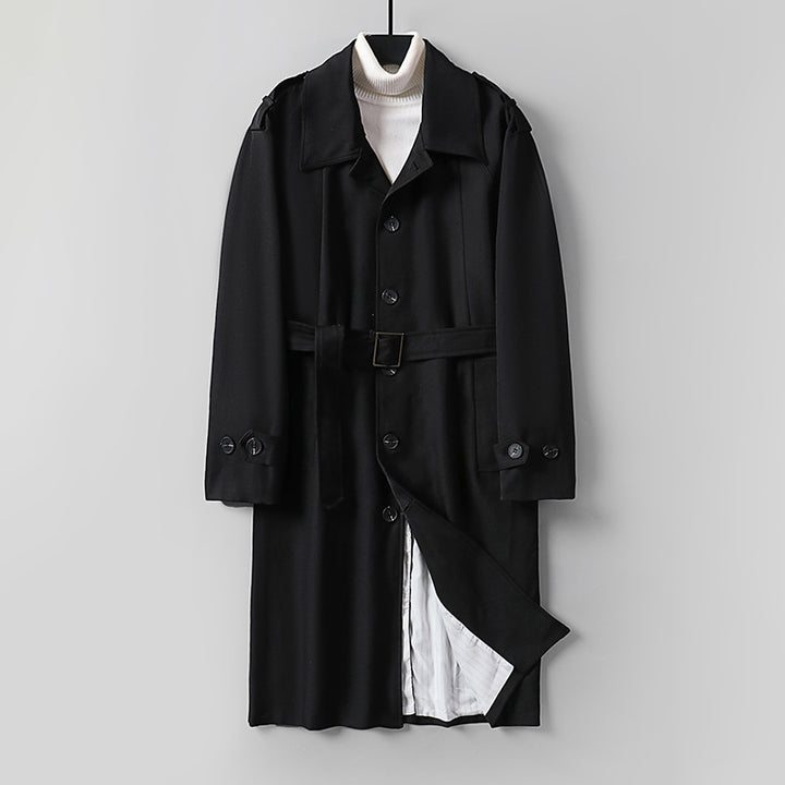 Herren Schlichter Twill-Trenchcoat mit verstellbarem Taillengürtel und Schulterpatten Drune