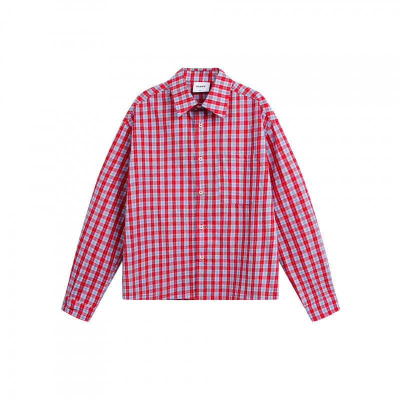 Unisex Kariertes Overshirt im Boxy‑Schnitt mit durchgehender Knopfleiste und Brusttasche Drune
