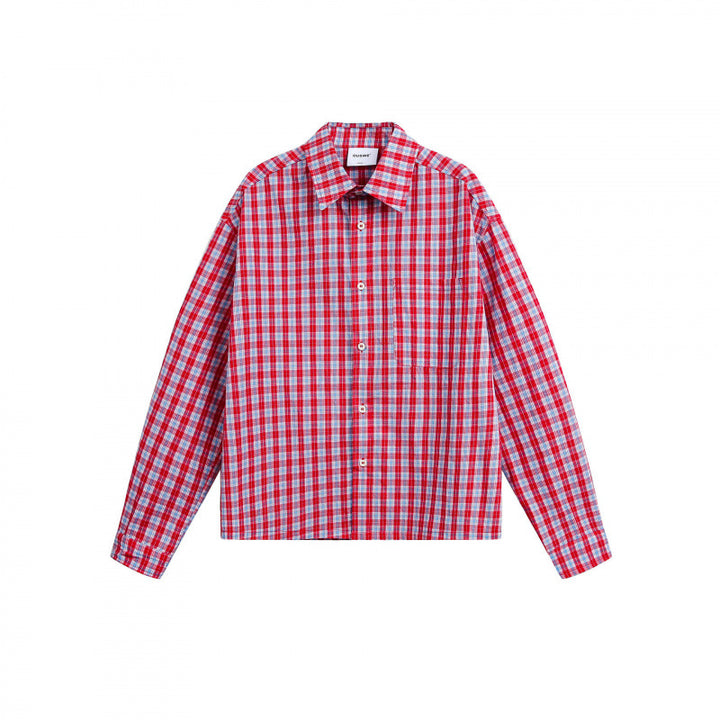 Unisex Kariertes Overshirt im Boxy‑Schnitt mit durchgehender Knopfleiste und Brusttasche Drune
