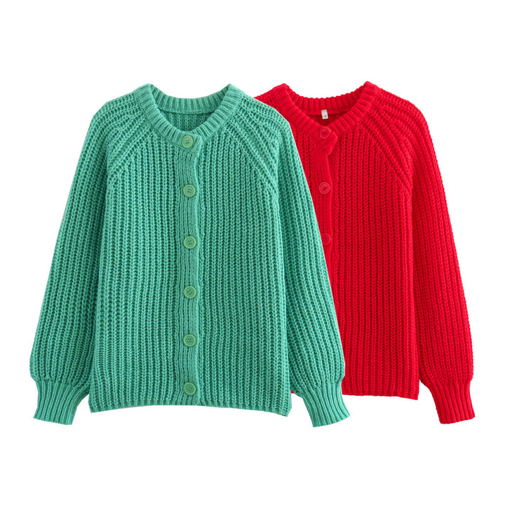 Damen nan grobstrickige Raglan-Cardigan mit durchgehender Knopfleiste, breiten Bündchen und legerer Silhouette Drune