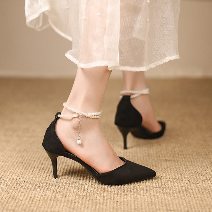 Damen Cut-Out Pumps mit Perlenknöchelriemen und schlankem Stiletto Drune