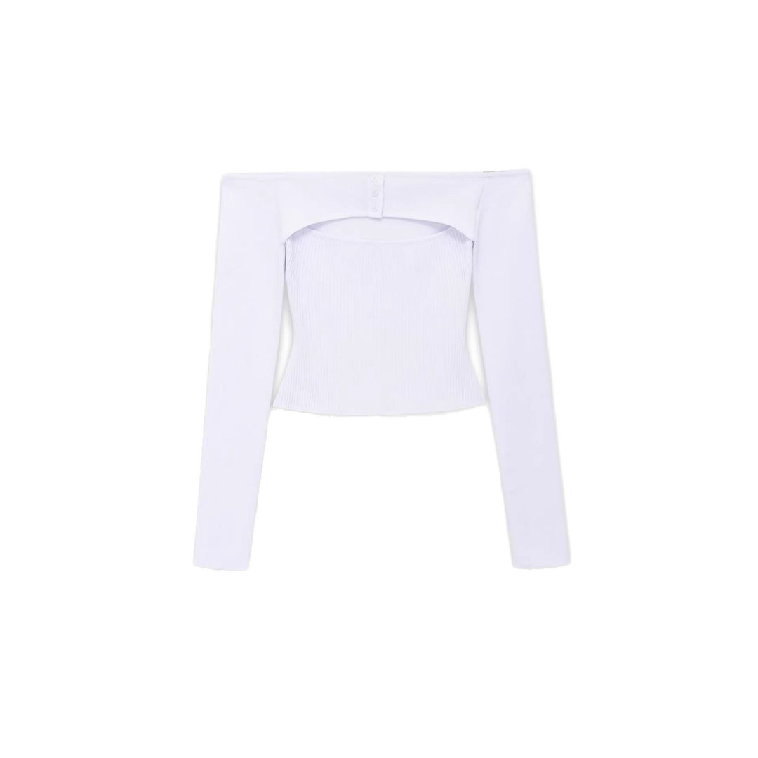 Damen Figurbetontes Off-Shoulder-Langarmtop mit integriertem Bolero und Feinstrick-Rippstruktur Drune