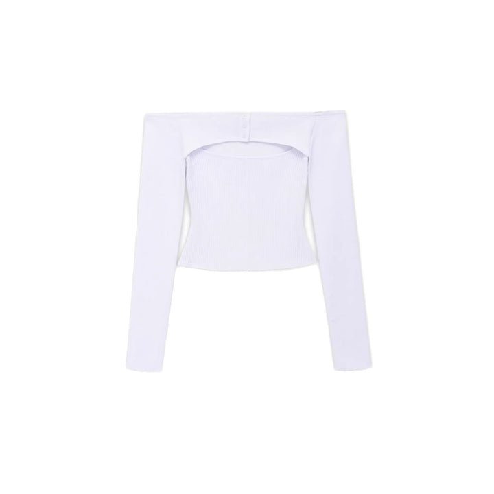 Damen Figurbetontes Off-Shoulder-Langarmtop mit integriertem Bolero und Feinstrick-Rippstruktur Drune