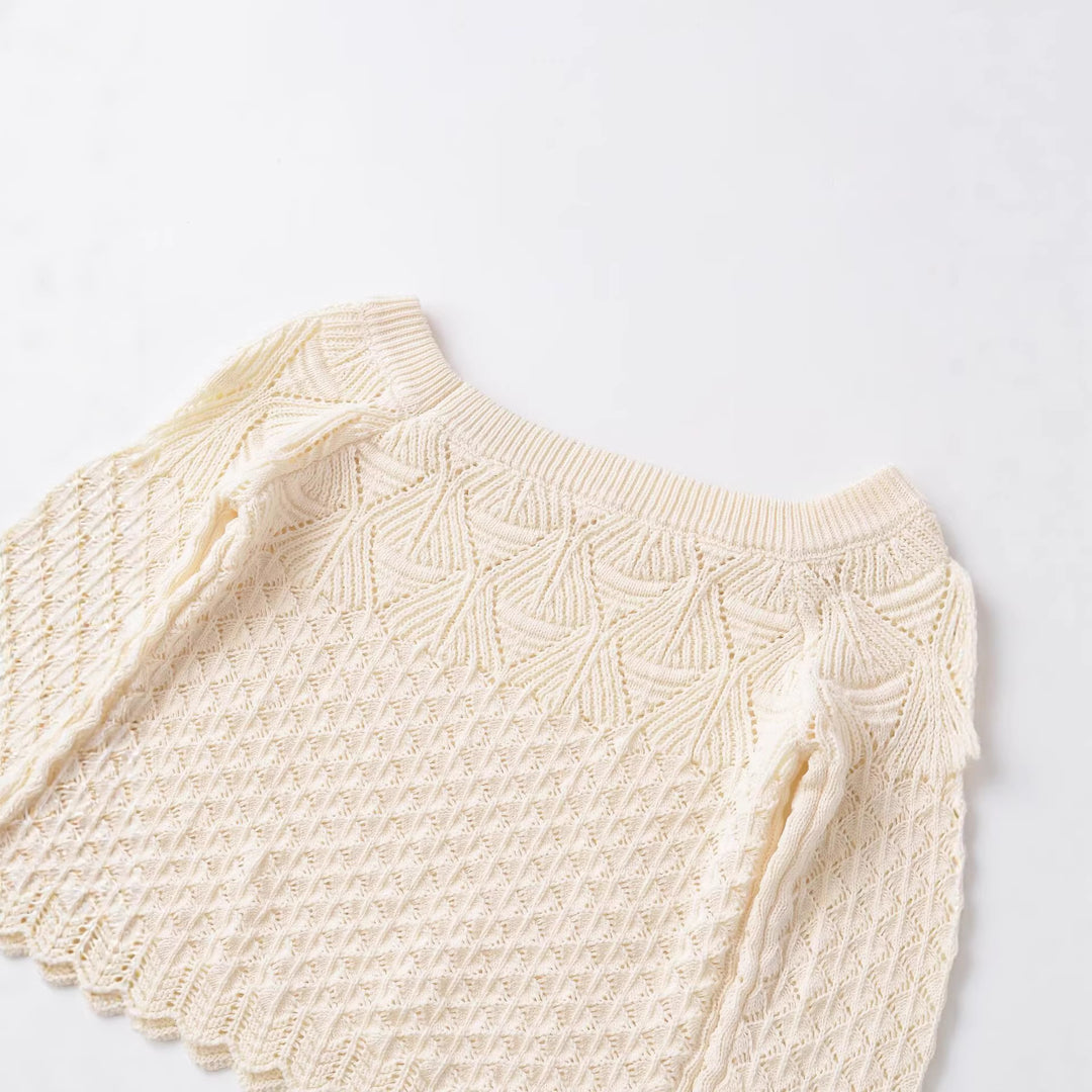Damen Gestricktes Cropped-Feinstrickoberteil mit Lochmuster und U-Boot-Ausschnitt Drune