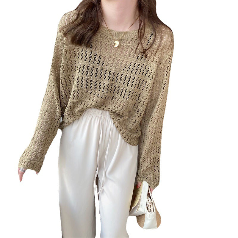 Damen Feinstrickpullover mit luftigem Lochdesign und weitem Schnitt Drune