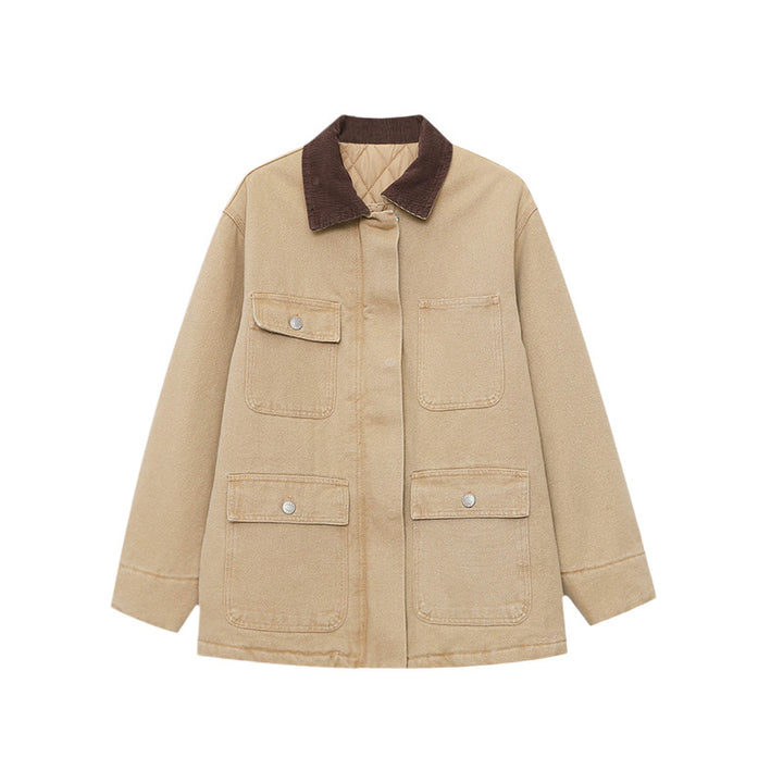 Damen lässige Utility-Jacke mit praktischen Taschen und umschlagbarem Kragen Drune
