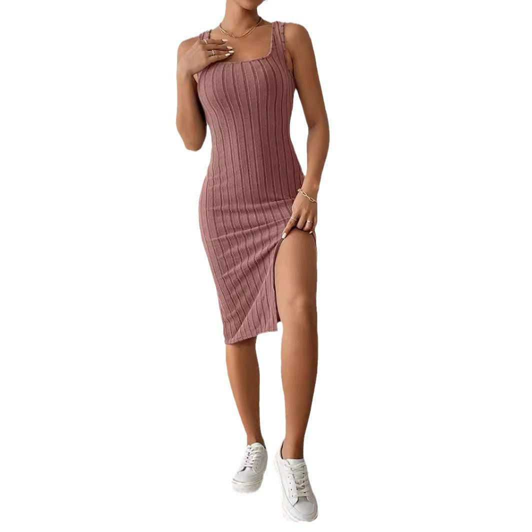 Damen Figurbetontes Trägerkleid mit seitlichem Schlitz Drune