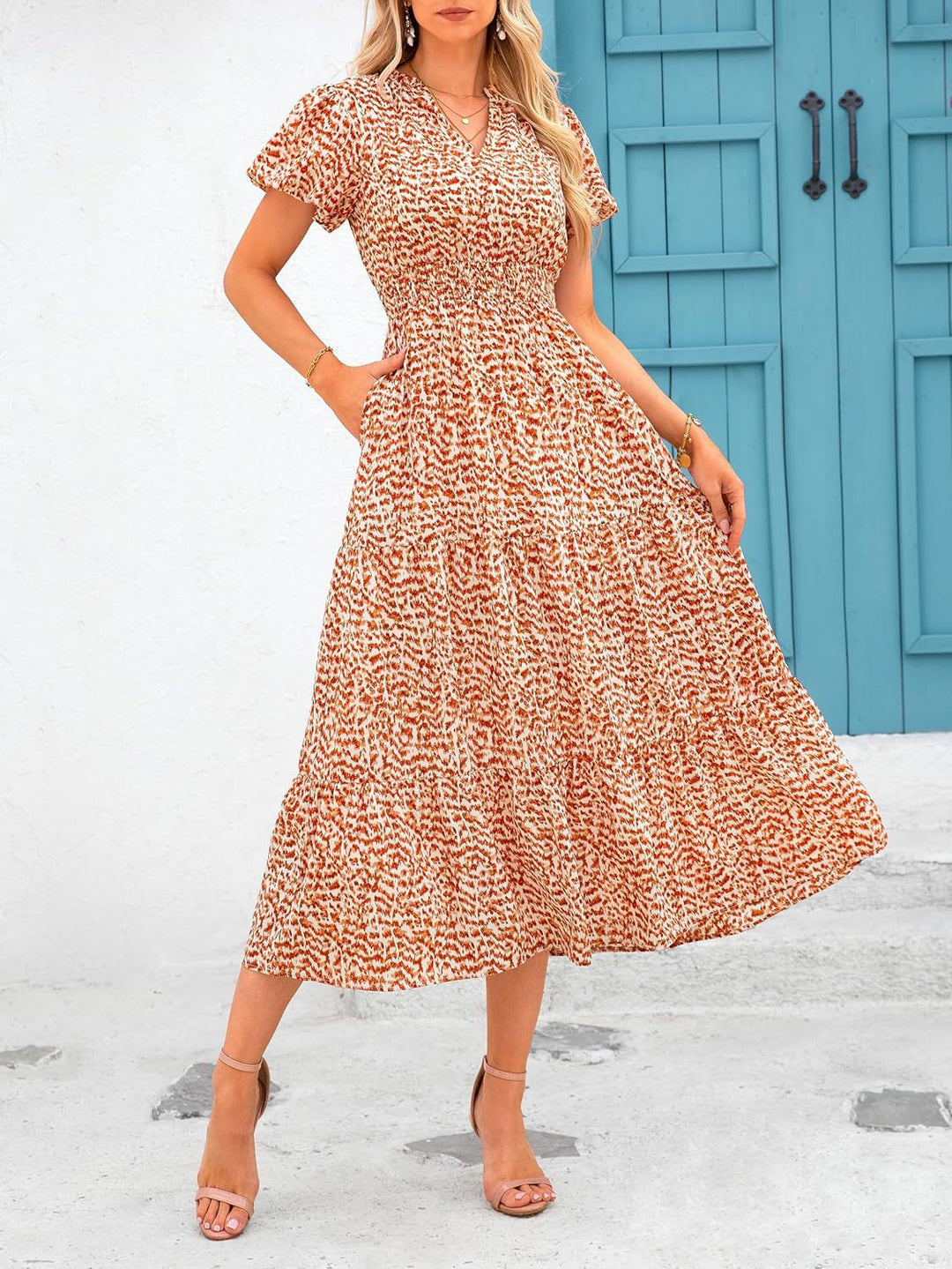 Damen Maxi-Kleid mit floralen Mustern und rüschendem Saum Drune