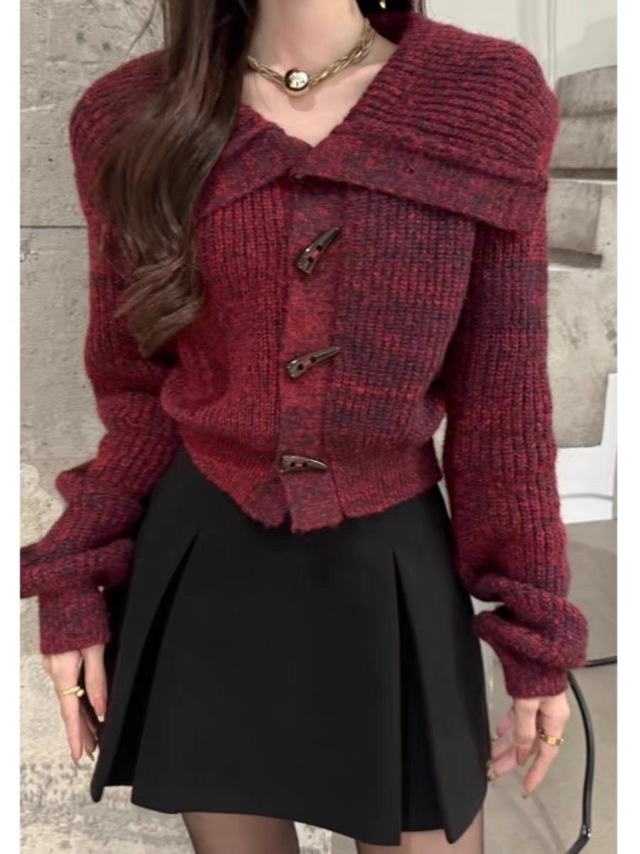 Damen Strickjacke mit modischem Kragen und Drehverschluss Drune
