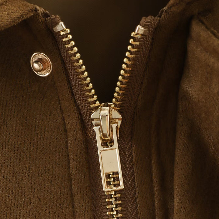 Damen Oversized Cropped Jacke in Wildlederoptik mit Cut-Out-Schultern und Tunnelzugsaum Drune