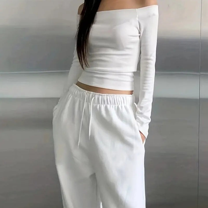 Damen Off-Shoulder Langarmshirt mit bequemer Passform und lässiger Eleganz Drune