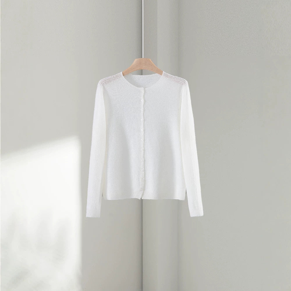 Damen Feinstrick-Cardigan mit Rundhals und durchgehender Knopfleiste Drune