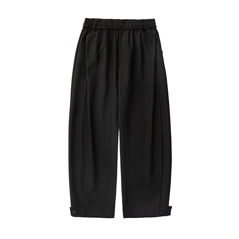 Damen Weite Bundfalten-Hose mit Elastikbund, Tunnelzug und Knopfmanschette Drune