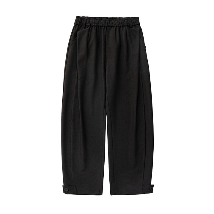 Damen Weite Bundfalten-Hose mit Elastikbund, Tunnelzug und Knopfmanschette Drune