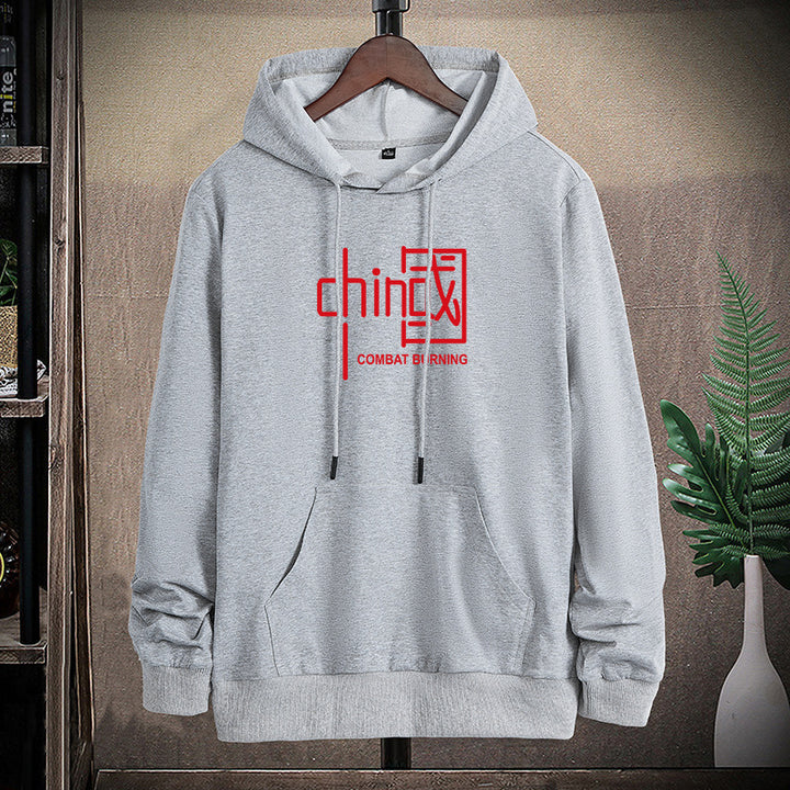 Herren lässiges Kapuzen‑Sweatshirt mit Kängurutasche und Statement‑Print Drune