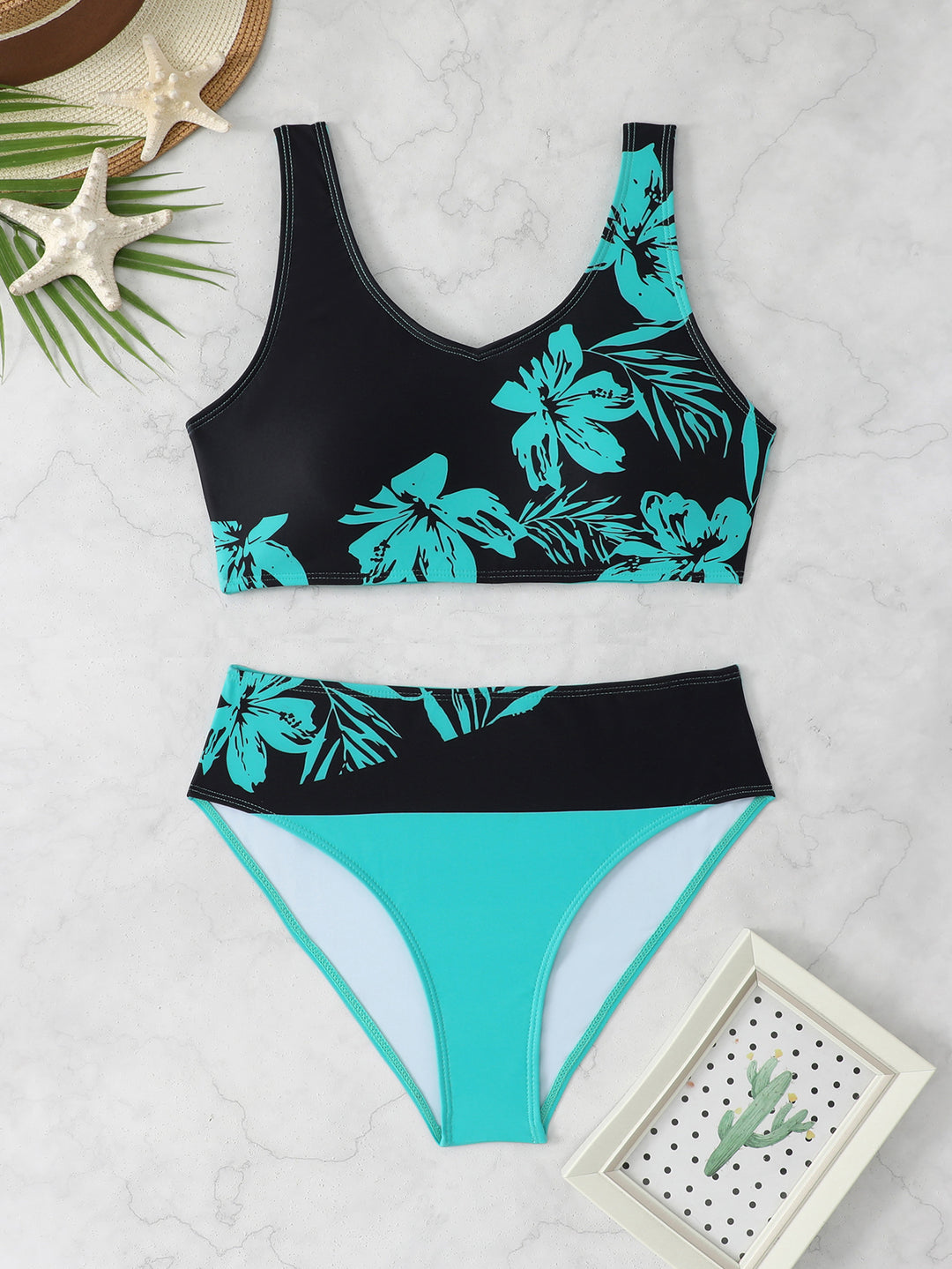 Damen Sportlicher Bikini mit floralem Design Drune