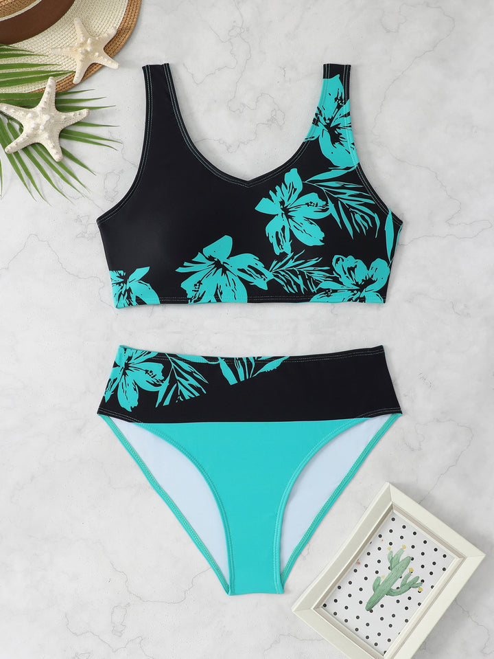 Damen Sportlicher Bikini mit floralem Design Drune