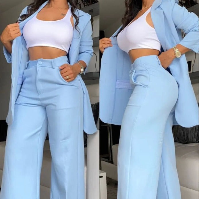 Damen Modernes Blazer-Set mit weiten Hosen und klassischem Schnitt Drune