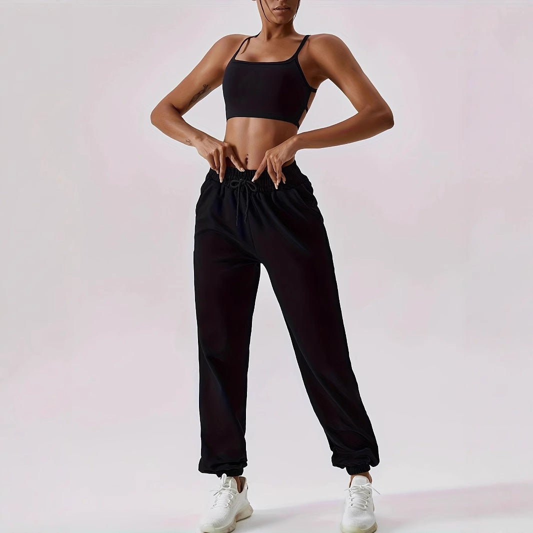 Damen lässige Sporthose mit hohem Bund und elastischen Bündchen Drune