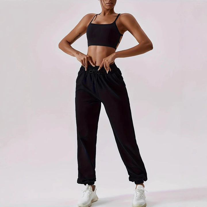 Damen lässige Sporthose mit hohem Bund und elastischen Bündchen Drune