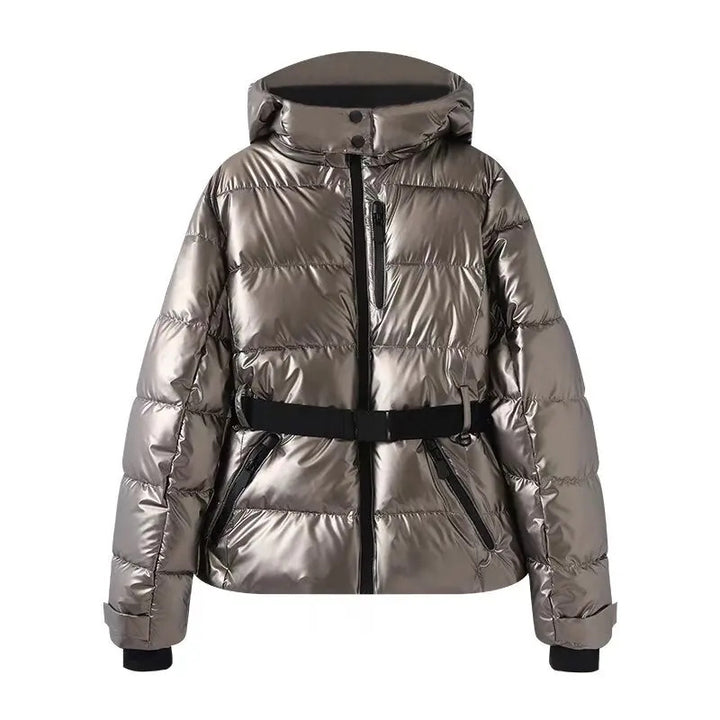 Damen warme Steppjacke mit abnehmbarer Kapuze und Taillengürtel Drune