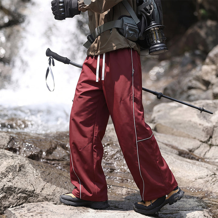 Unisex Wasserabweisende technische Cargo-Hose mit weitem Bein, Reißverschlusstaschen und Kordelzug Drune