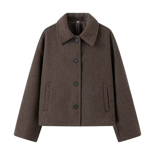 Damen nan kurz geschnittene Wollmix Kastenjacke mit Hemdkragen, Leistentaschen und weichem Futter Drune