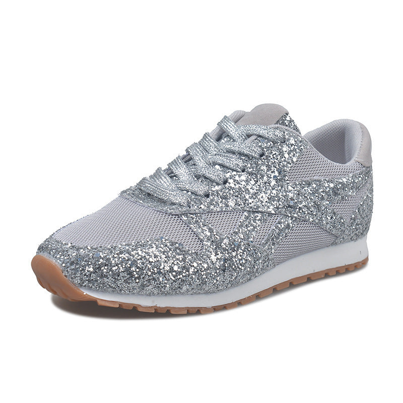 Damen Glitzer-Sneaker mit Mesh-Einsätzen und profilierter Gummisohle Drune