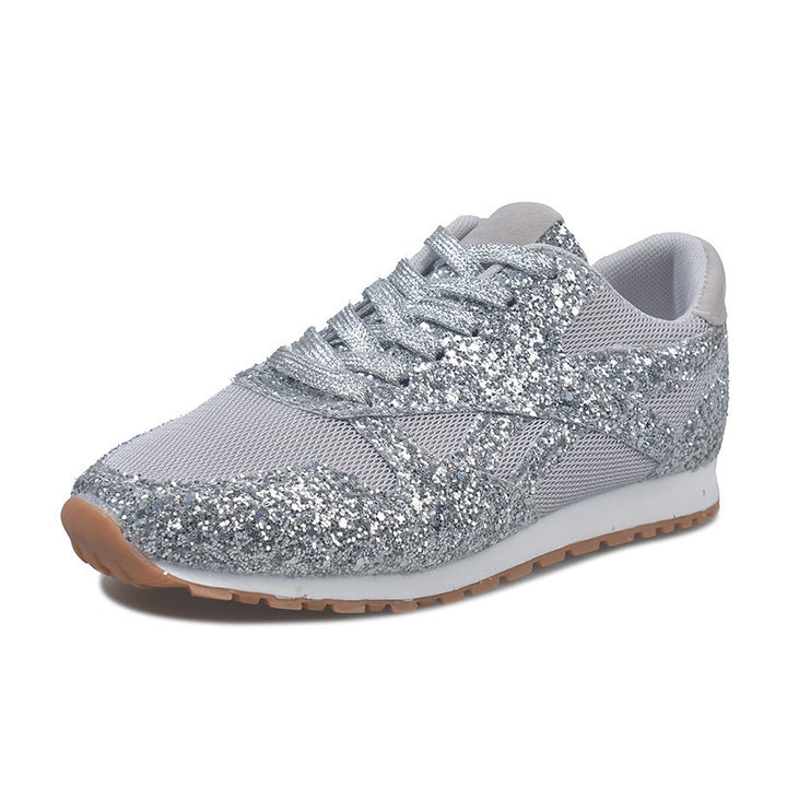Damen Glitzer-Sneaker mit Mesh-Einsätzen und profilierter Gummisohle Drune
