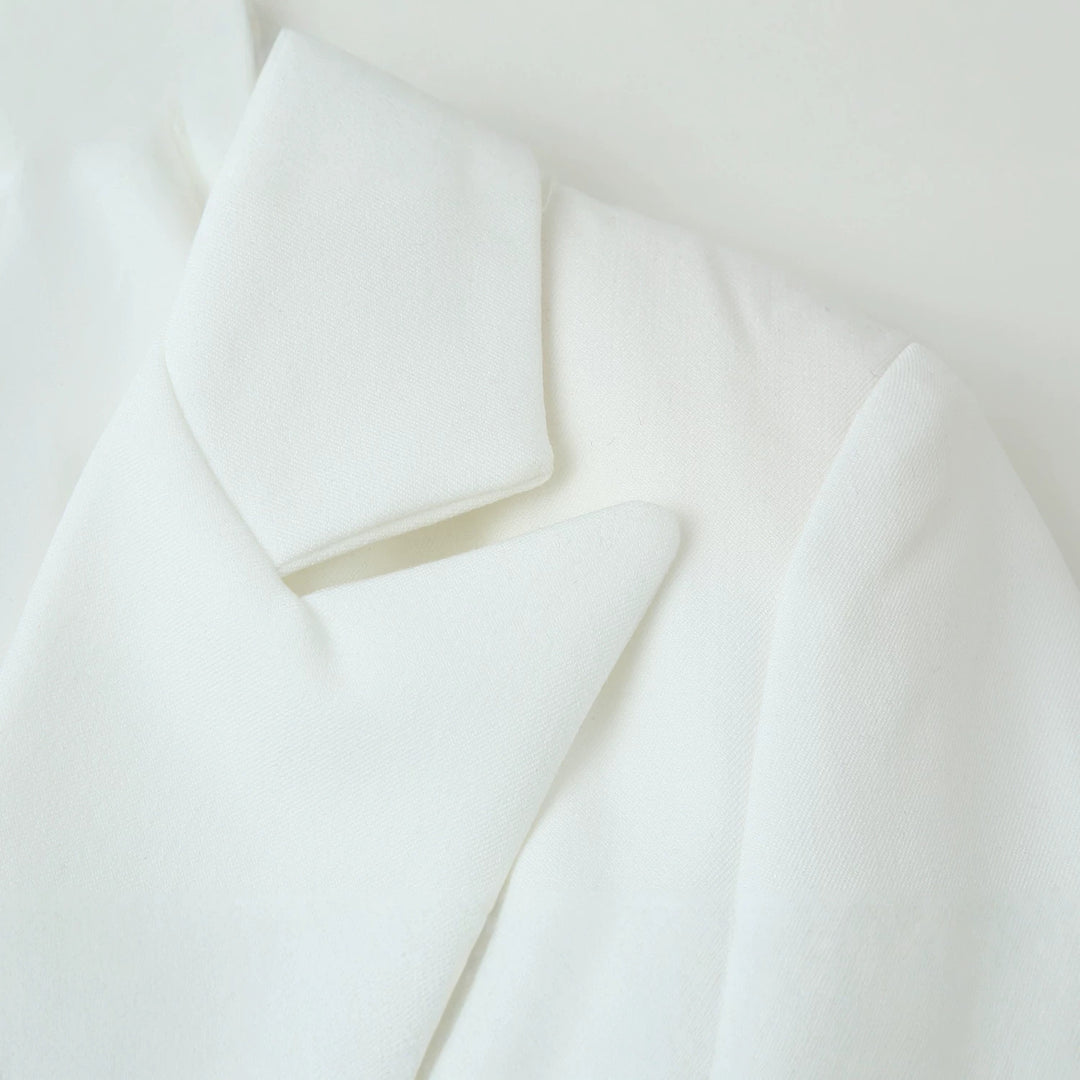 Damen Doppelreihiger Longline-Blazer mit Schalkragen und goldenen Zierknöpfen Drune