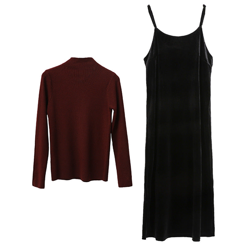 Damen nan elegantes Samt-Camisole-Maxikleid mit schmalen Trägern, geradem Fall und fließender Silhouette Drune