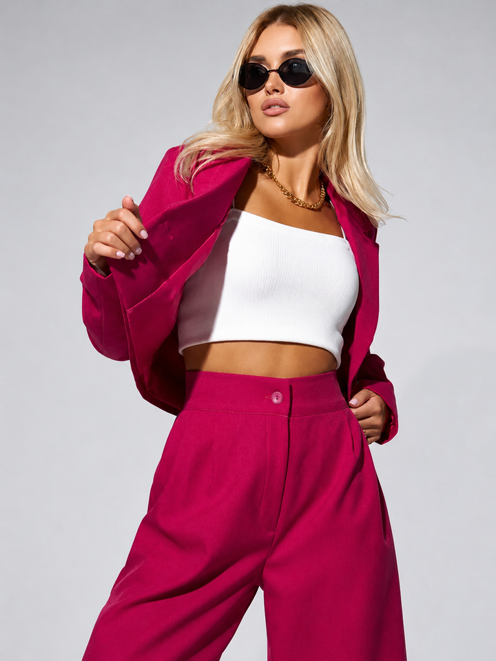 Drune Cropped Jacke & Tapered Pants Outfit Set für Frauen