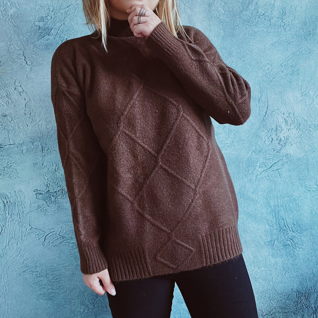 Damen Strickpullover mit modernem Rautenmuster Drune