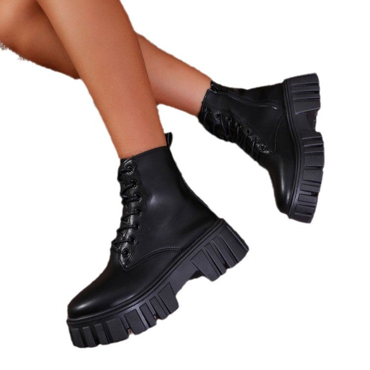 Damen robuste Schnürstiefel mit trendiger Plattformsohle und rutschfester Gummisohle Drune
