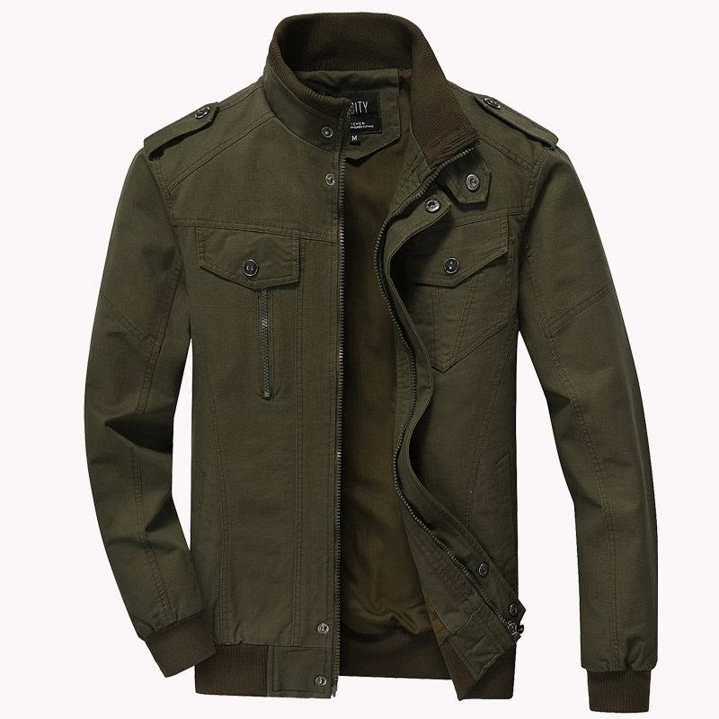 Herren nan robuste Fieldjacke aus Baumwoll-Canvas mit Stehkragen, Schulterklappen und verdecktem Reißverschluss Drune