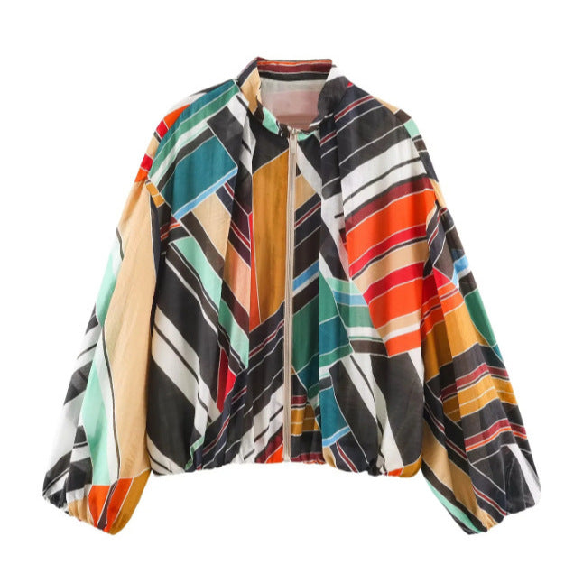 Damen leichte transparente Oversize-Blousonjacke mit Ballonärmeln Drune