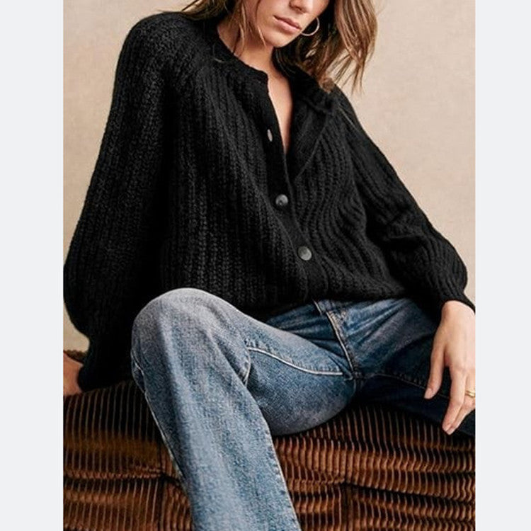 Damen Oversize Mohair-Effekt Strickjacke mit Rippenstruktur und Rundhalsausschnitt Drune
